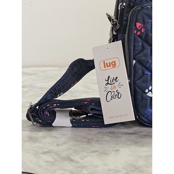 LUG Skeeter Crossbody Bag Purse Pet Paws Print Navy Blue RFID NWT - Picture 3 of 16